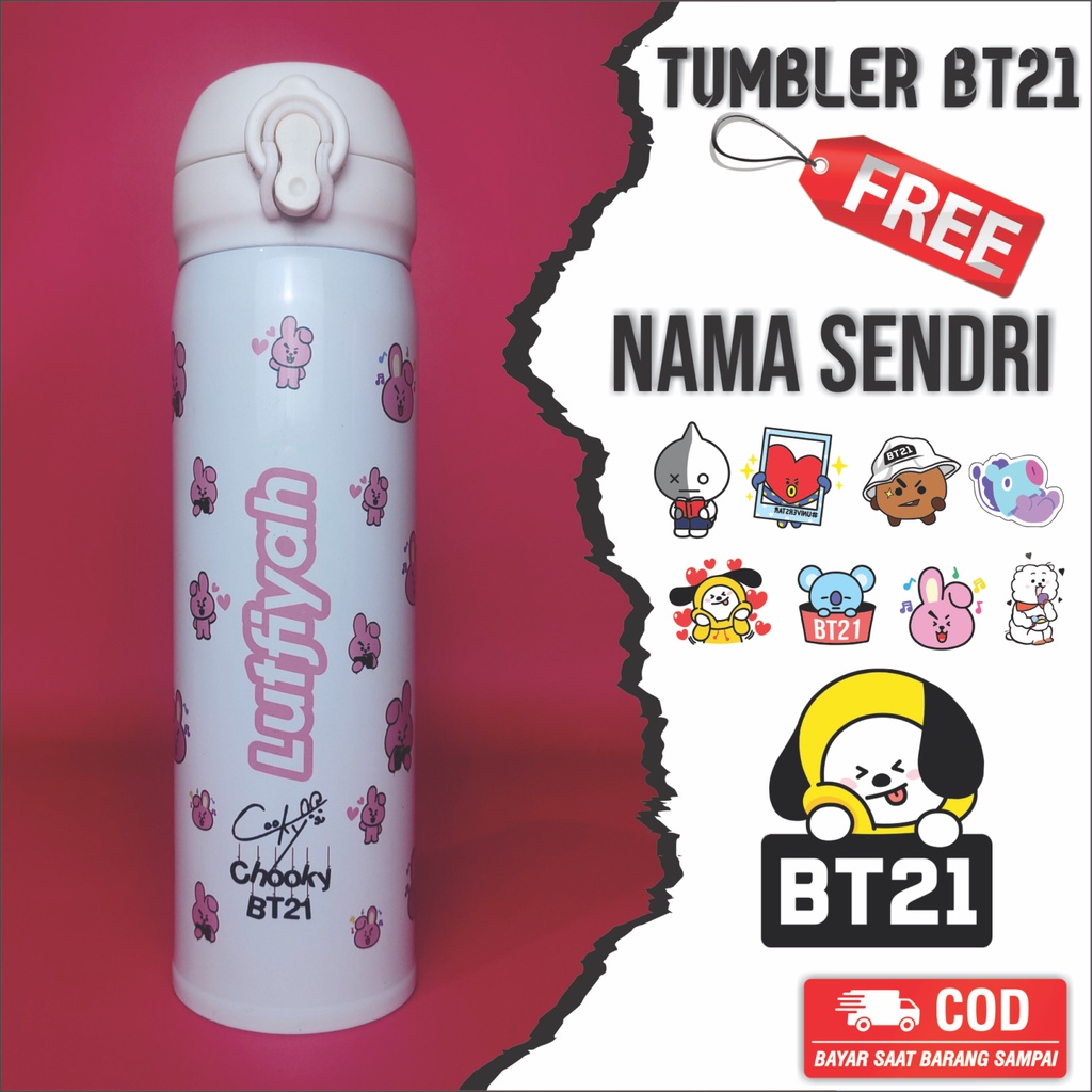 Tumbler BT21 Free Nama Sendiri Botol Minum Karakter BT21 Tahan Panas dan Dingin