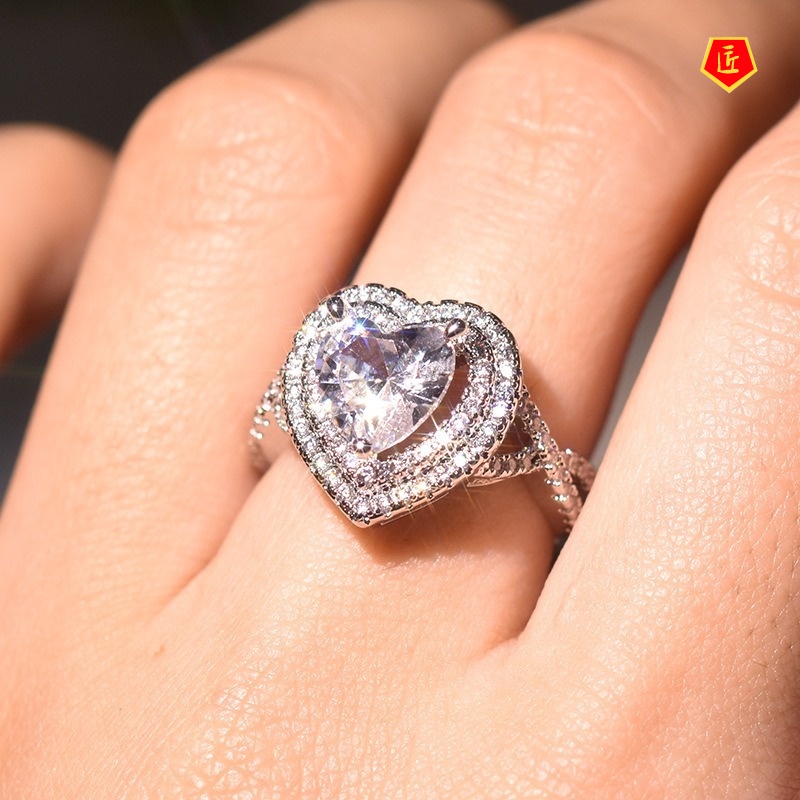 [Ready Stock]Luxury Micro-Inlaid Heart-Shaped Moissanite Ring