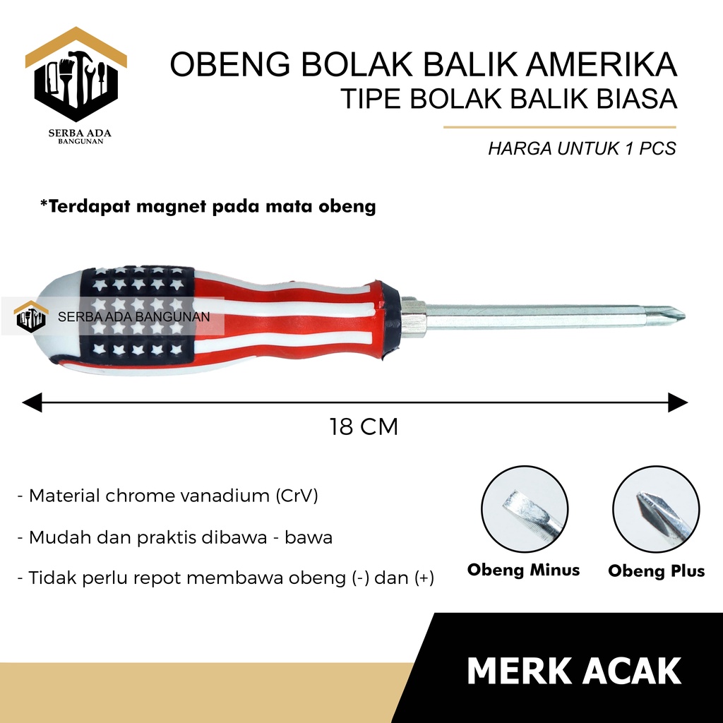 OBENG 2 IN 1 JUMBO BODY BESAR (MOTIF USA AMERICA) 4INCH / MATA PLUS &amp; MINUS - + TERMURAH HIGH QUALIT