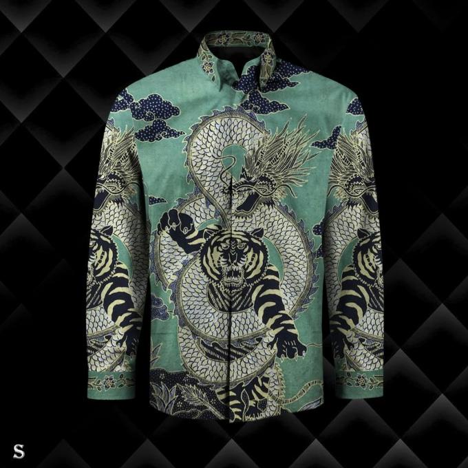 bahan batik tulis sutra atbm kemeja hijau tosca 1175BM