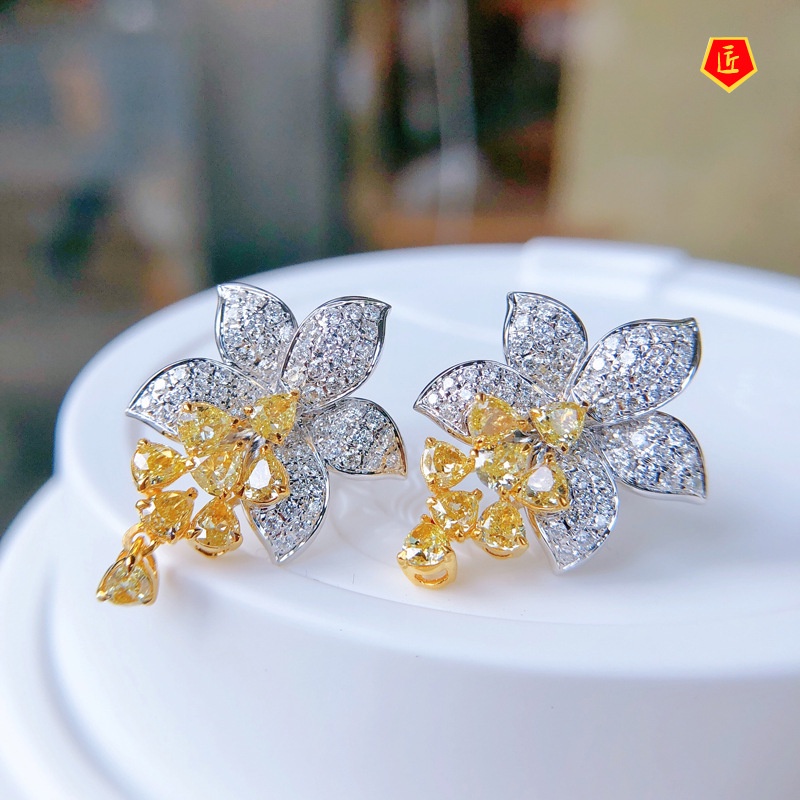 [Ready Stock]New Advanced Yellow Diamond Flower Stud Earrings