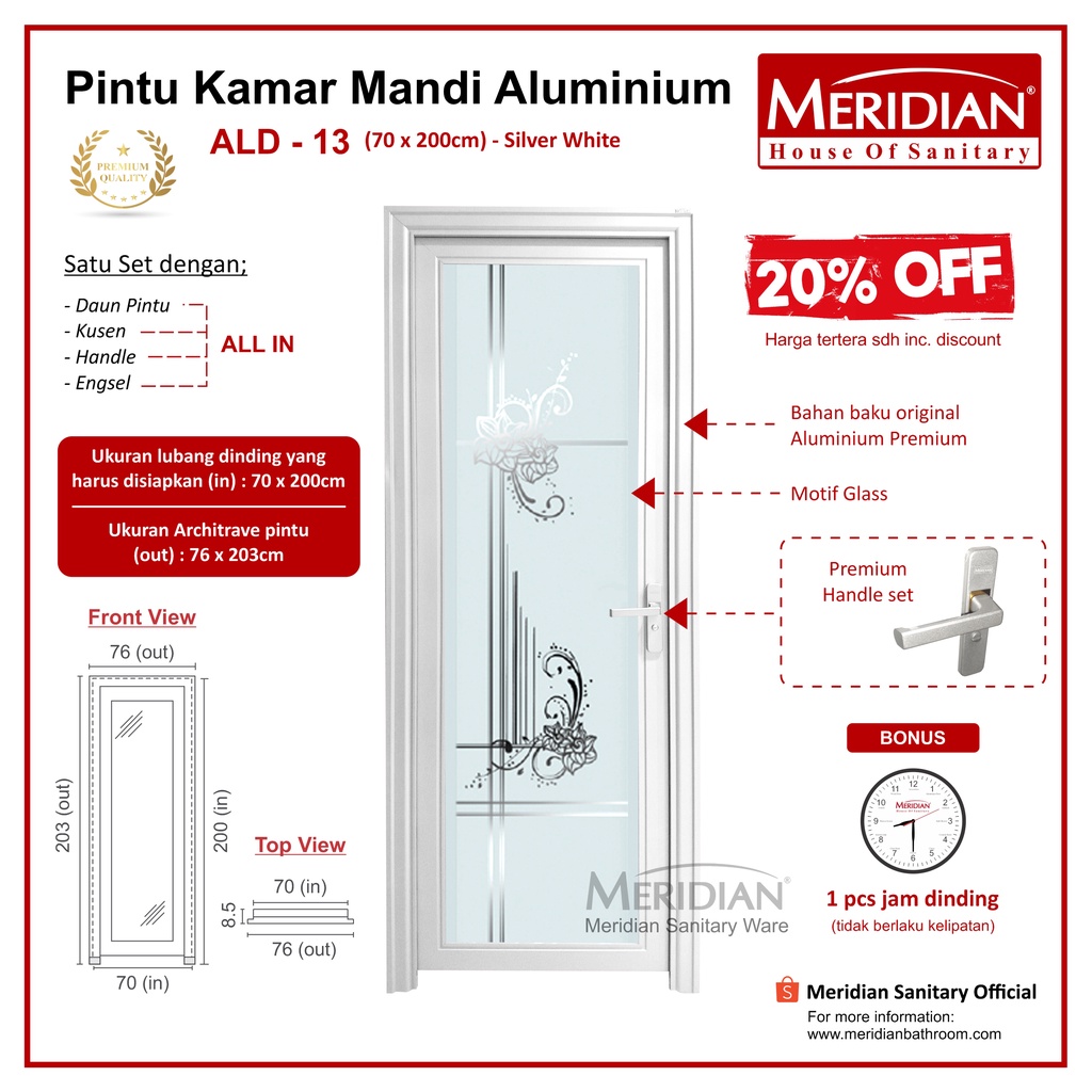 Pintu Aluminium Kamar Mandi MERIDIAN - ALD 13