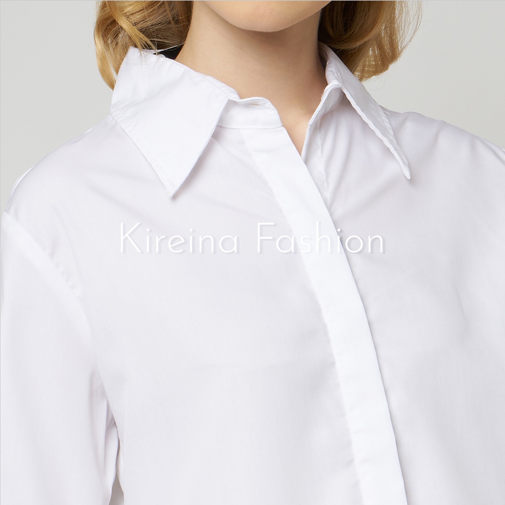 Kemeja Tunik Putih Wanita Hem Putih Panjang Katun TC Import | Kireina Fashion