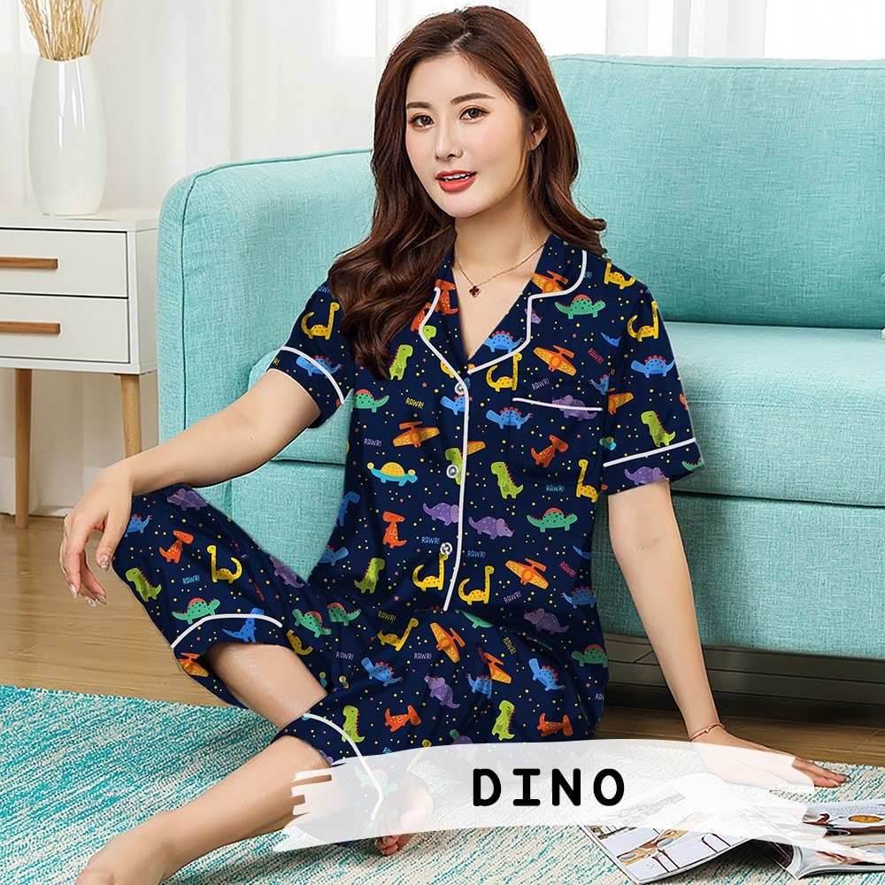 Piyama CP Allsize  / Baju Tidur CP Allsize / Piyama Cewek / Baju tidur Cowok-Dino