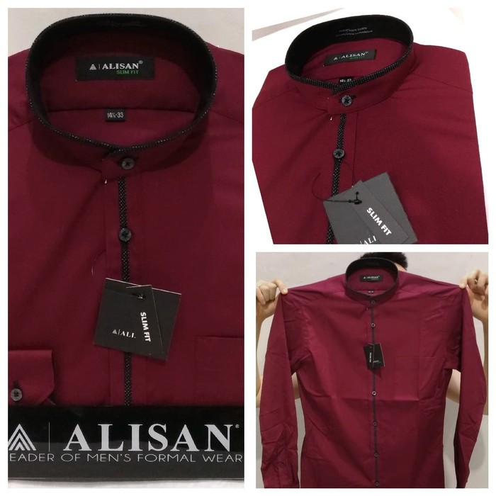 Alisan Kemeja Pria Kerah Shang hai / kerah koko Slim fit Panjang