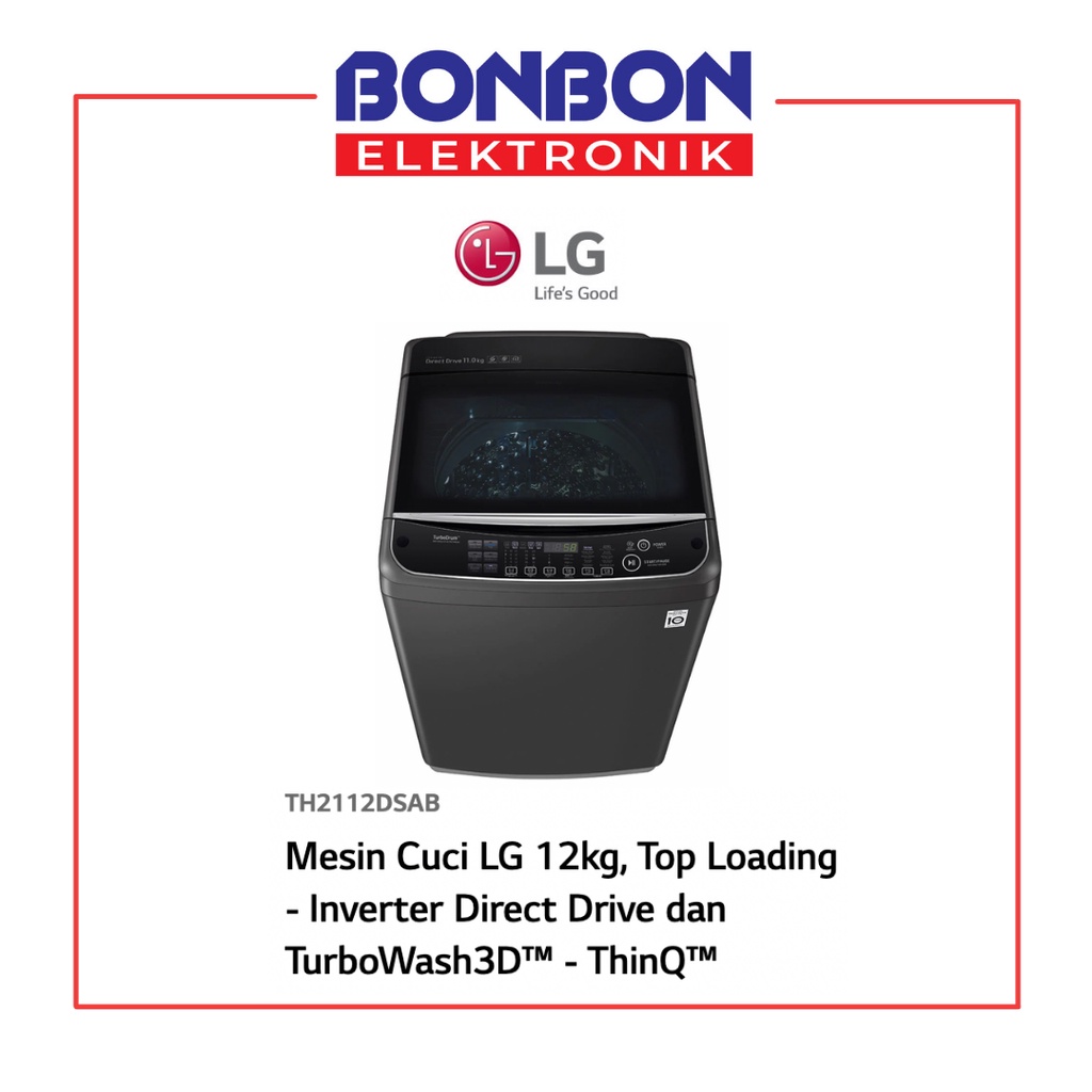 LG Mesin Cuci 1 Tabung 12KG TH2112DSAB / TH 2112 DSAB INVERTER