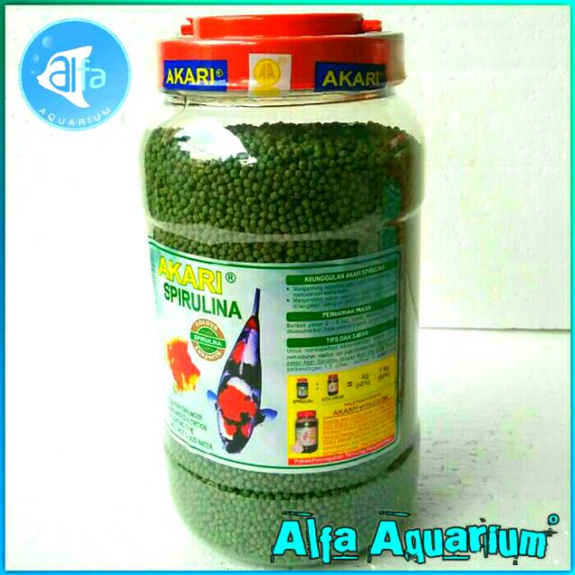 AKARI 1250 Gram SPIRULINA / 1.25kg Hijau / Makanan Ikan Koi / Mas Hias / Lele Mujair Gabus / g Gr :)
