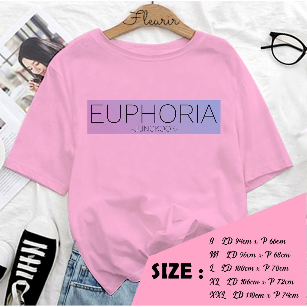 FLEURIR - KAOS EUPHORIA TEXT  JUNGKOOK WANITA DEWASA LENGAN PENDEK TEE UNISEX PRIA