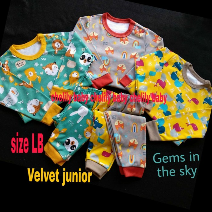 Piyama Velvet Junior LB Setelan Panjang Baju Tidur Piyama Anak Gems 12-18m - Abu-abu (Y5B1) Piyama a