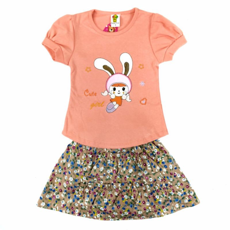 SETELAN FASHION ANAK PEREMPUAN 2-6 TAHUN MOTIF ROK RABBIT GIRL (Sr.247)