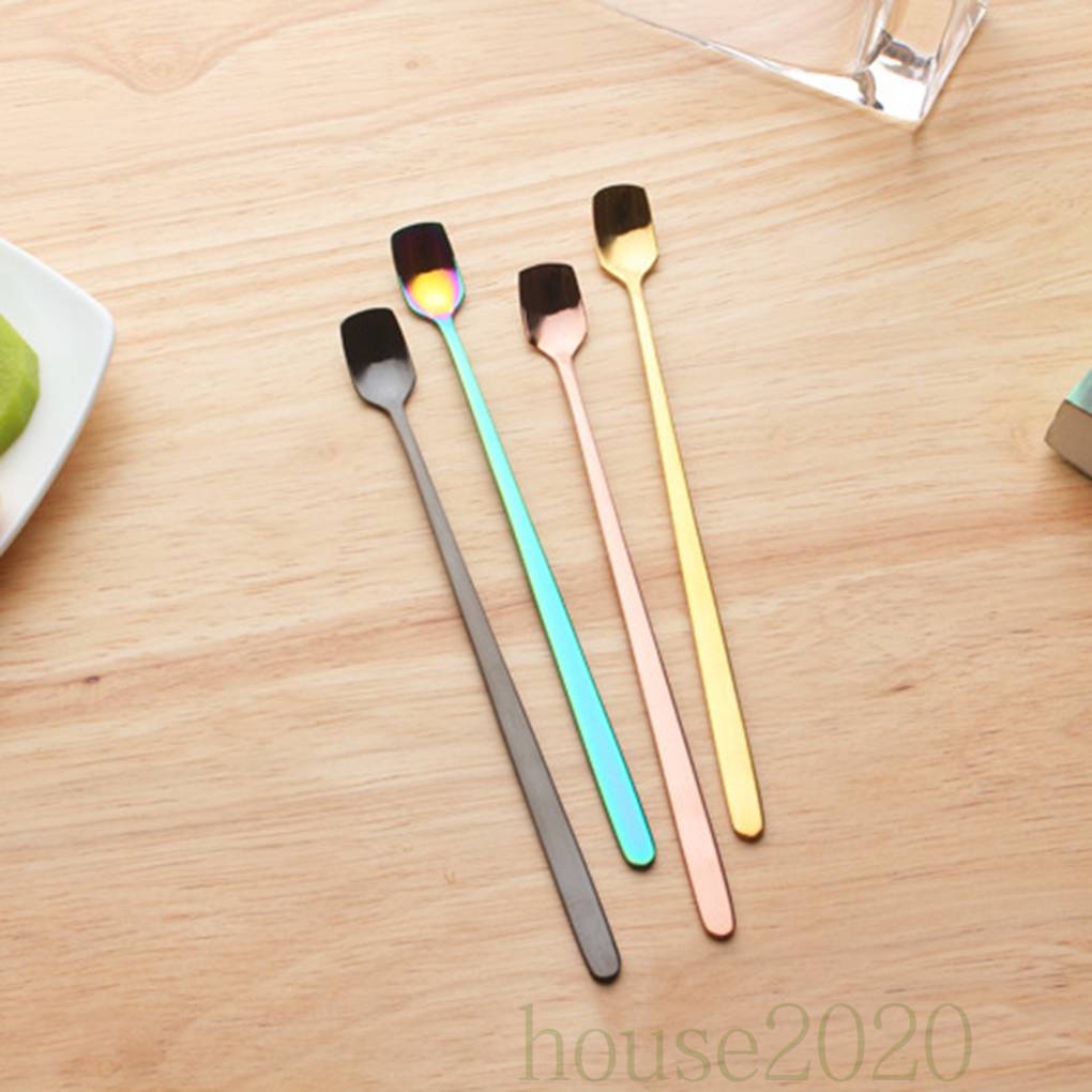 [HOUSE2020]Long Handle Iced Tea Coffee Ice Cream Spoon Stainless Steel Milk Cold Drink Stirring Spoons