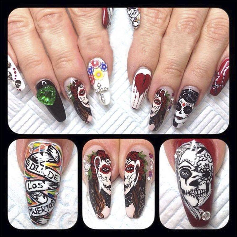 AUGUSTINA Agustina Nail Art Watermark Stiker Hitam Dan Putih Manicure Alat Labu Halloween DIY Nail Art Aksesoris