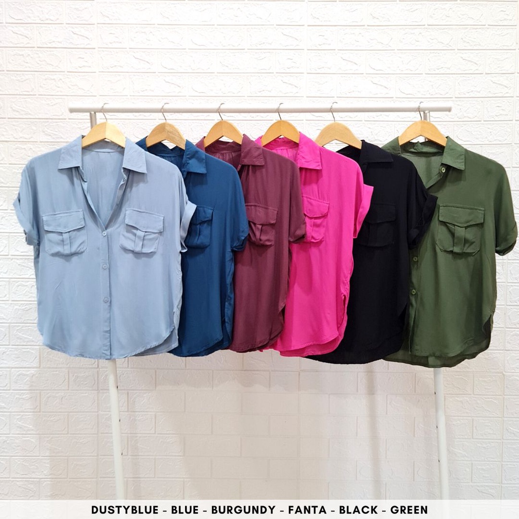 ready 3853 irene button pocket shirt polos kemeja kerja busui friendly