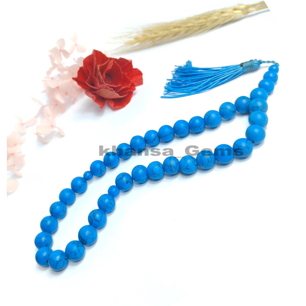 TASBIH BATU GIOK PIRUS BIRU DIM 10MM ISI 33 BUTIR AKSESORIES PERLENGKAPAN IBADAH SHOLAT DZIKIR FASHION MUSLIM