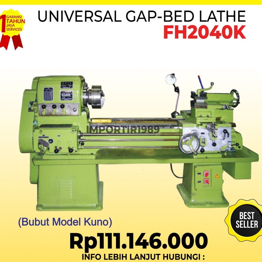 Mesin Bubut Besi Logam 1000 mm UNIVERSAL GAP Bed Lathe Machine FH2040K