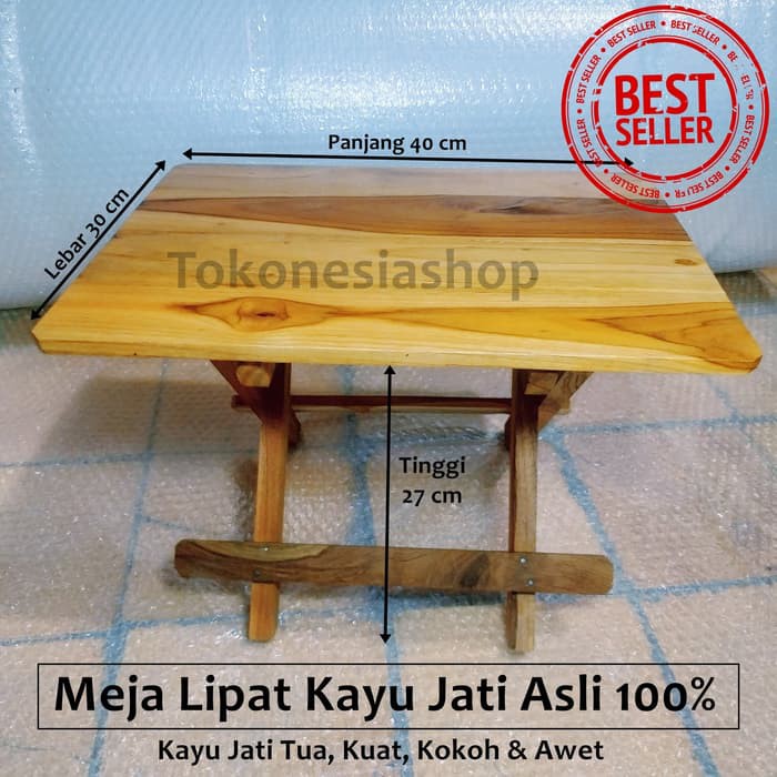 Meja Belajar Lipat Kayu Jati 40 x 30 x 27  Meja Laptop Kuat & Awet