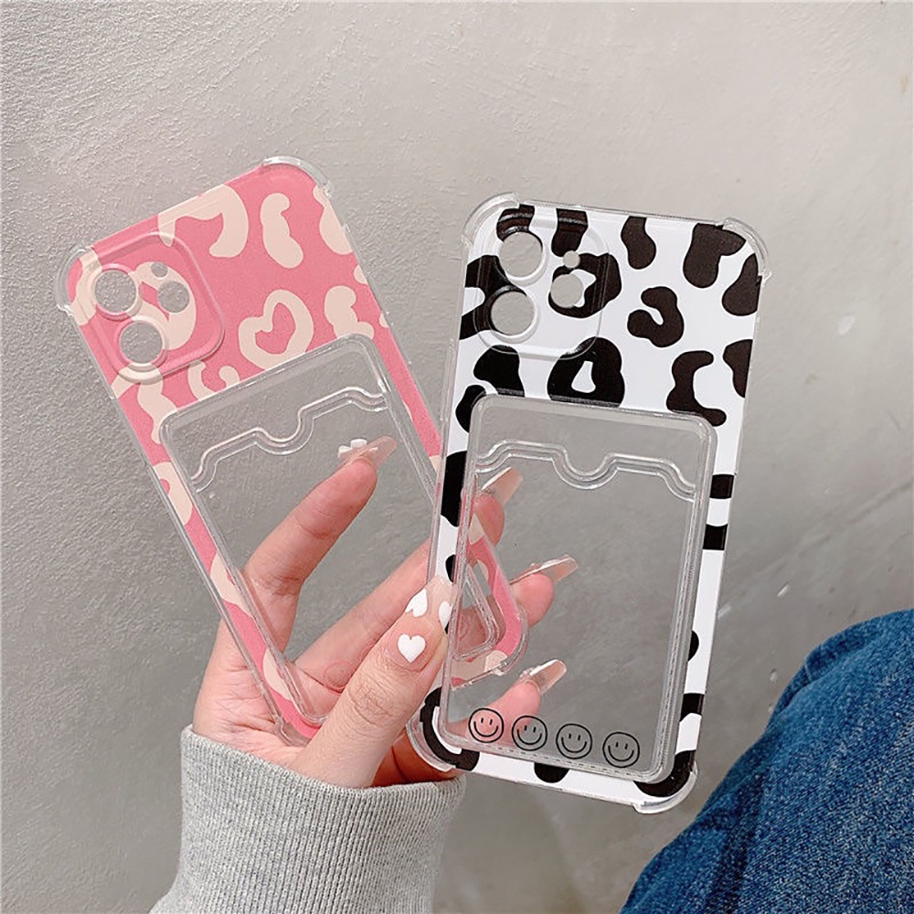 Soft Case TPU Motif Leopard Dengan Holder Kartu Untuk OPPO A5s A7 A15 A3s A36 A76 A16 A54 A74 F19 A95 Realme Narzo 50i C25 C21Y C20 Reno6 7 5G