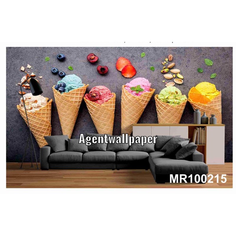Photowall Mural Dinding 3D Wallpaper Mural Motif Ice Cream Cafe Cappuchino
