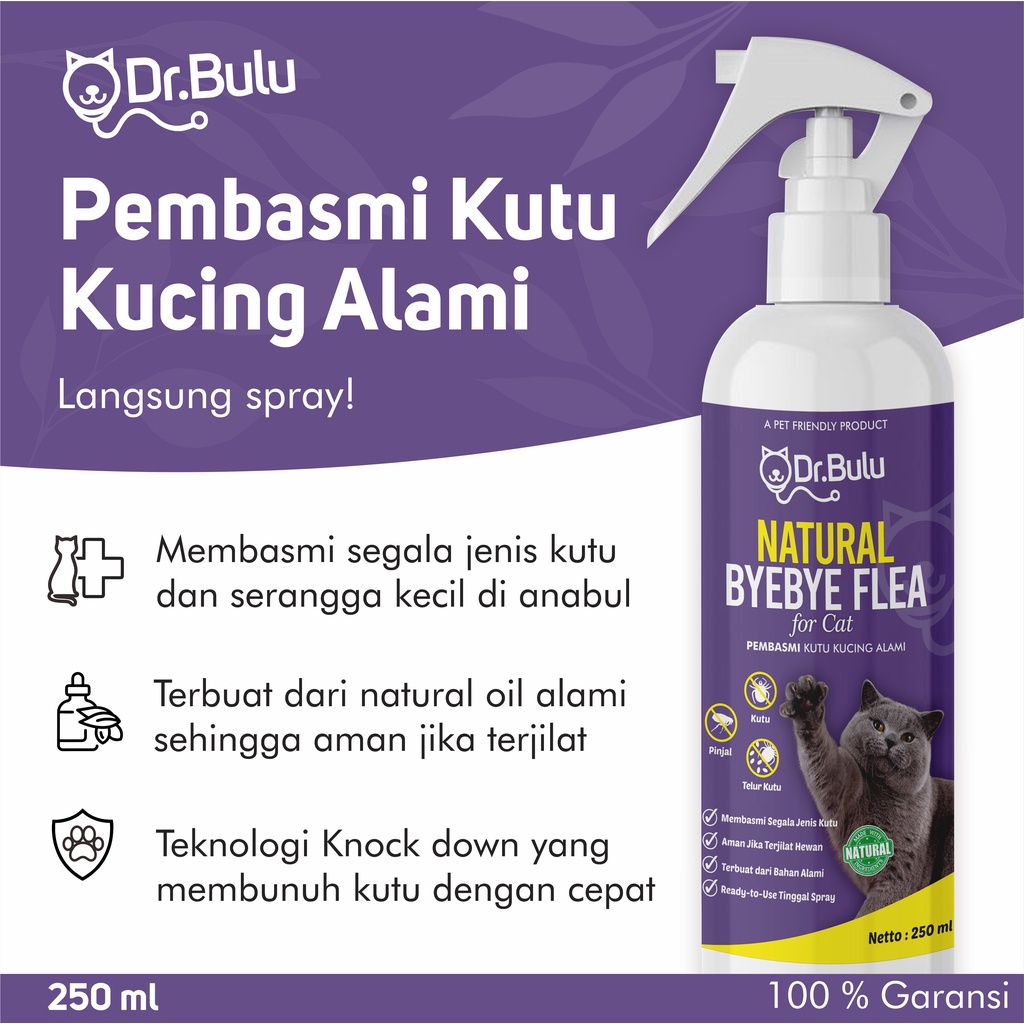 Pembasmi Kutu Kucing Alami - Natural Bye Bye Fleas For Cat - Dr.Bulu