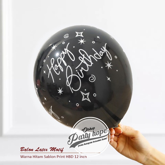 Balon latex hbd HITAM / balon latex / balon motif happy birthday HITAM 12 inch