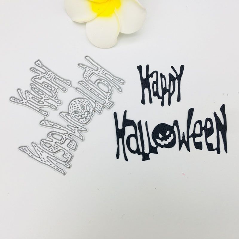 Cetakan Stensil Cutting Dies Motif Happy Halloween Bahan Metal Untuk Scrapbook / Craft DIY