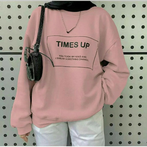 IvannaCollection Sweater Couple Pasangan Pria Wanita Oversize Times Up Bahan Tebal Size L-XXL