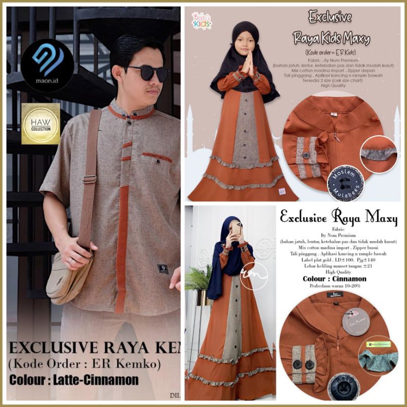 Gamis Couple Keluarga Exclusive Raya Maxy dan Kemko Original By Ratu Mulabees Family Oneset