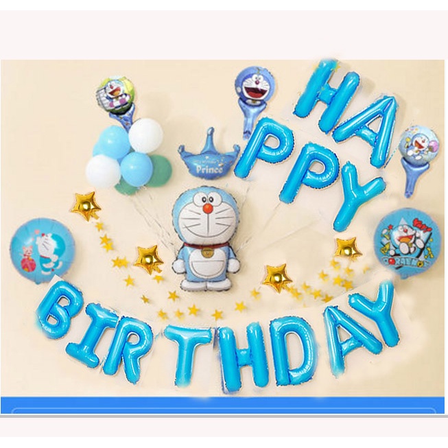 DEKORASI ULTAH DORAEMON BALON FOIL HAPPY BIRTHDAY SET ANAK LAKI