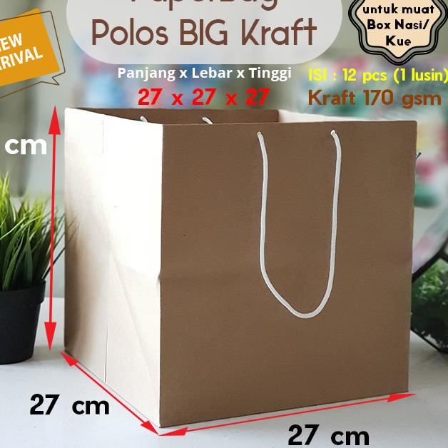 

➷ Paper Bag Kue/Cake/Nasi/Bento Box Polos Kraft Coklat 27 x 27 x 27 ➧