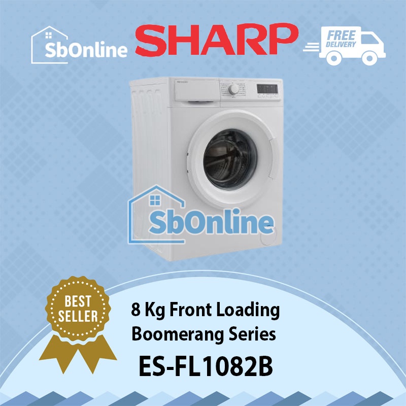 SHARP Mesin Cuci Front Loading Boomerang Series 8 Kg ES-FL1082B