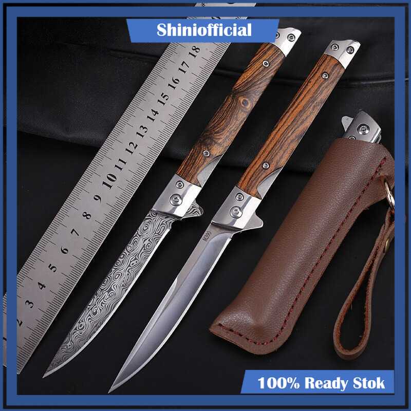 BISA COD Pisau Lipat Beburu Super Tajam Gagang Kayu Pisau Camping Peralatan Survival Knife