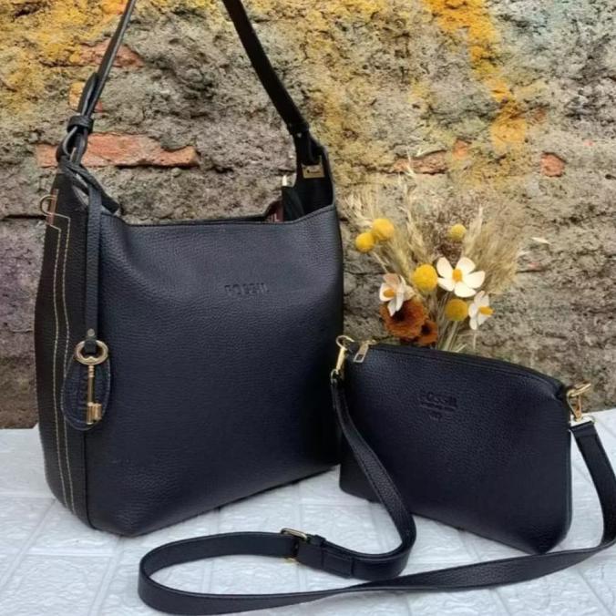 Big Sale Tas wanita terbaru 2in1 fosil 04 - Fosil tabung04 - Hitam Promo Awal tahun