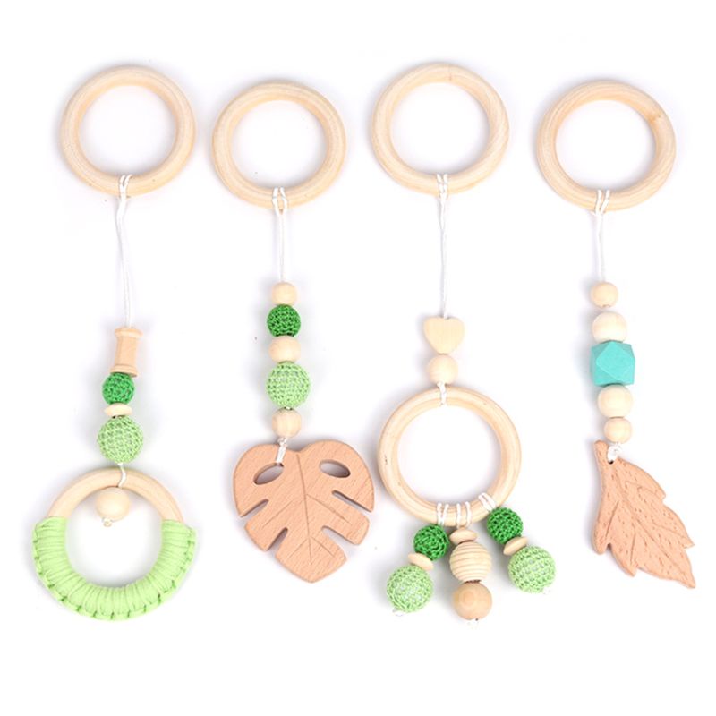 Mary 4Pcs / Set Mainan Teether Ring Kayu Gantung Gaya Nordic Untuk Bayi