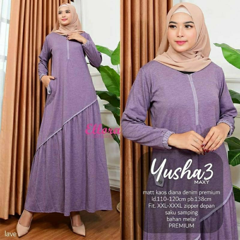 GAMIS YUSHA KAOS DENIM PREMIUM JUMBOOO LD 110-120