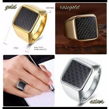 cincin aksesoris pria cowok wanita cewek Square Carbon premium