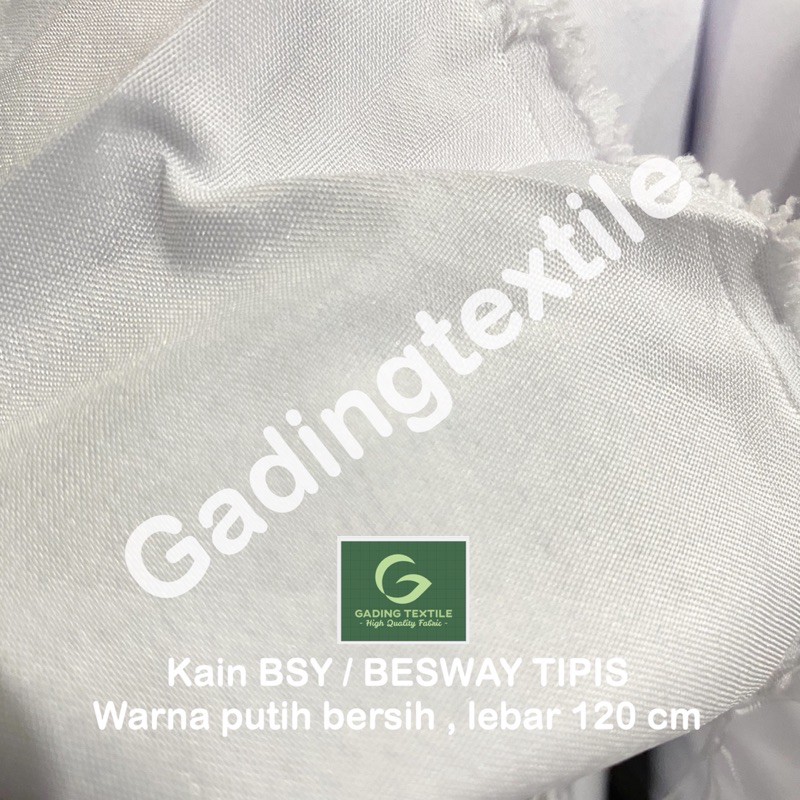 ( per setengah meter ) kain BSY BESWAY TIPIS polyester putih lebar 120 cm meteran bahan kerudung jilbab hijab seragam sekolah furing lapisan baju kemeja dress gamis koko rok celana tas pelapis hamper hampers lemes lembut printing sublime dekorasi dekor