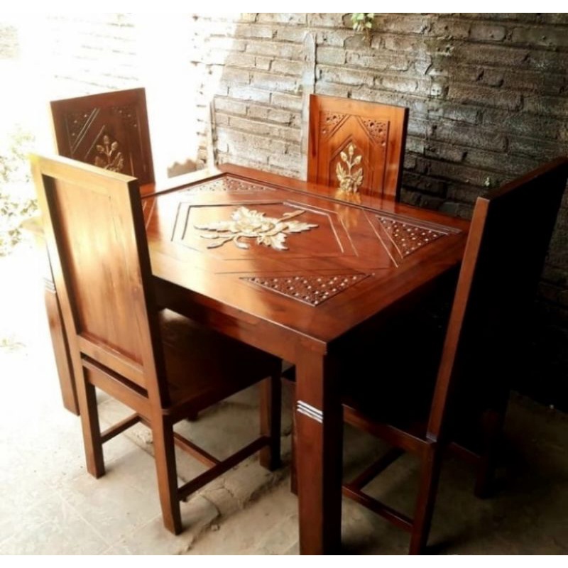 meja makan kayu jati kursi 4, set kursi makan jati