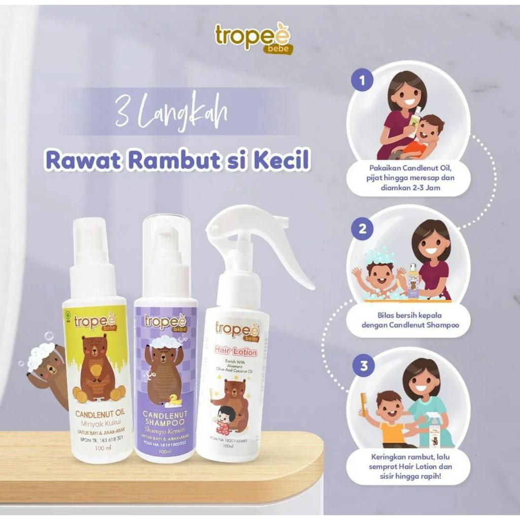 TROPEE BEBE Hair Lotion - Candlenut Shampoo - Candlenut Oil - Minyak Kemiri - Hair Care - Perawatan Rambut Bayi Anak Tropeebebe