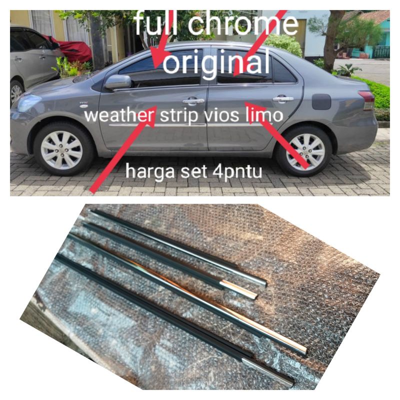weather strip pilipit pintu mobil vios gen 2 crome original