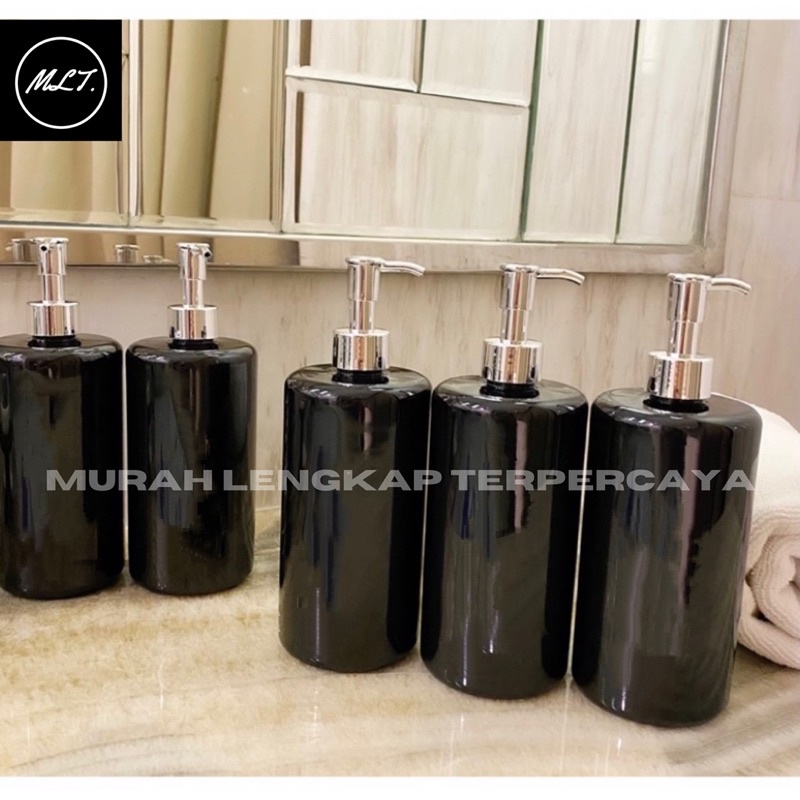 BOTOL HITAM GLOSSY 500ML SILVER LUXURY . AESTHETIC BOTTLE MINIMALIST REFILL ORGANIK LUXURY SILVER BOTOL 500 ML HITAM BLACK SOLID TUTUP CLIP OIL LUXURY SILVER PET