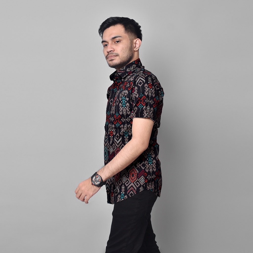 Kemeja Pria Kombinasi Batik Cream Pantai Lilac Korea Premium N0B4 Katun Bapak Bapak Biru Bahan Licin