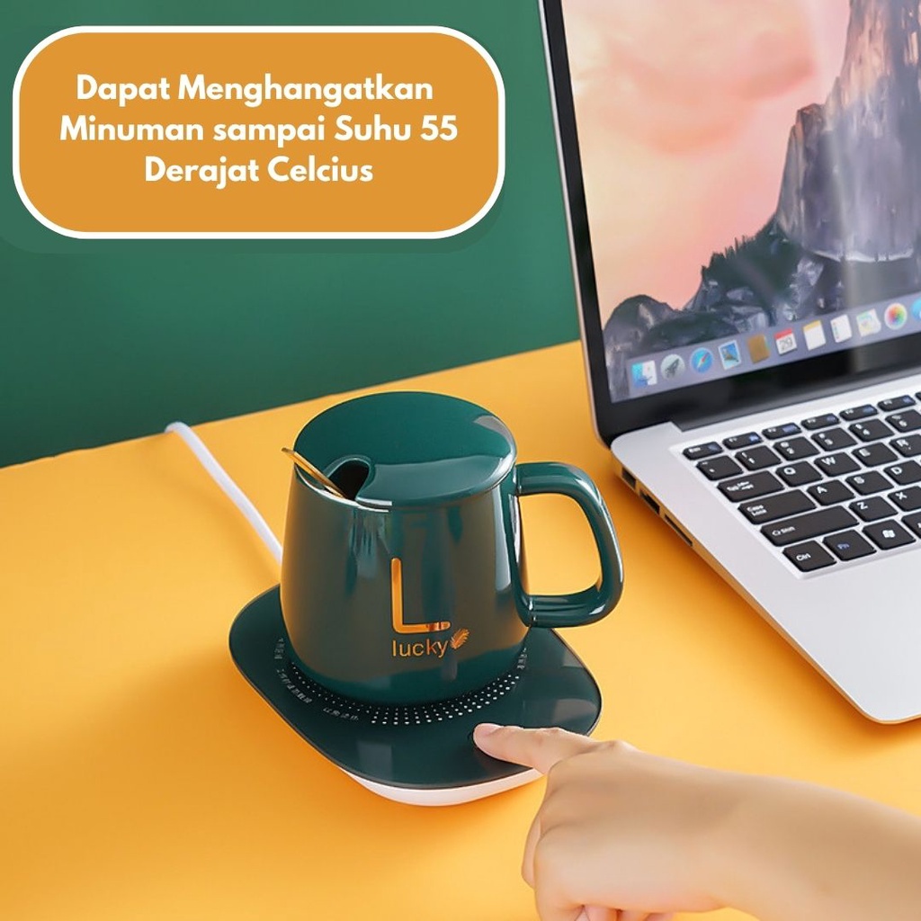 Mug Cangkir Elektrik Set Keramik Pemanas Penghangat Kopi Gelas Set