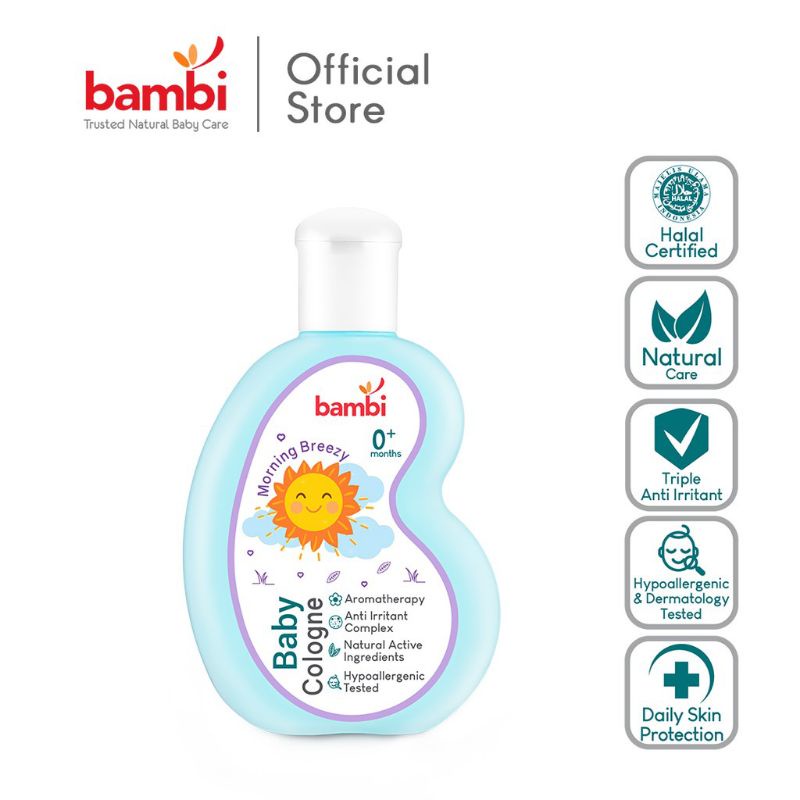 Bambi baby Cologne 100 ml | Morning breezy | Milky powder | Sweet floral | Aromhatherapy | Parfume Bayi Kulit Normal - Sensitif