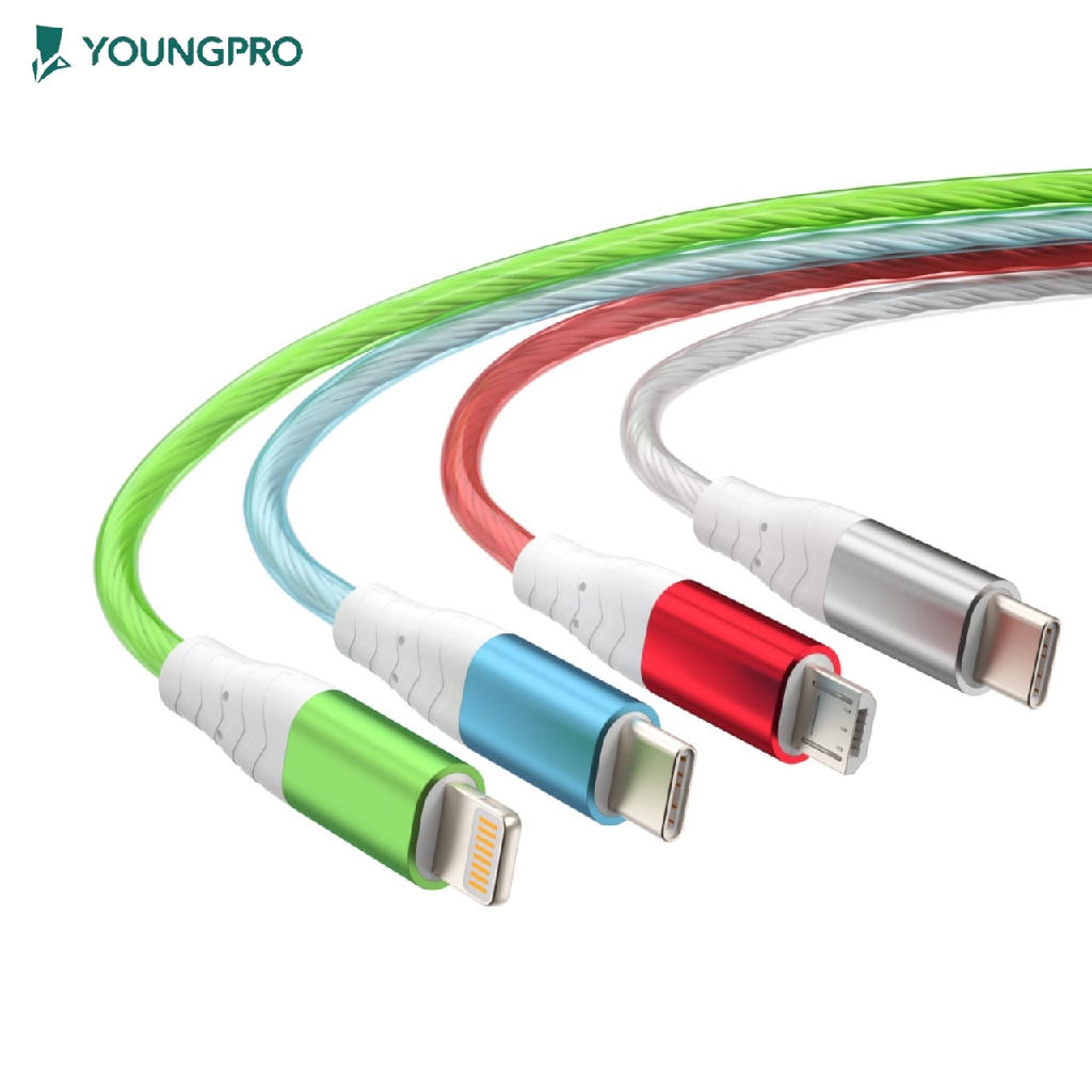 YOUNGPRO CG100 Kabel TYPE C LIGHTING MICRO USB Glowing Flowing Fast Charging QC3.0 Fast Transfer Dat