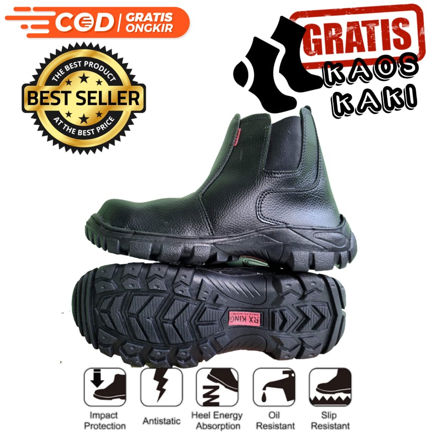 SEPATU SAFETY SEPTI KING KICKERS GREGOR CATERPILLAR KULIT PU SINTETIS ASLI UJUNG BESI BENGKEL KONTRAKTOR TAMBANG PABRIK MURAH BONUS KAOS KAKI