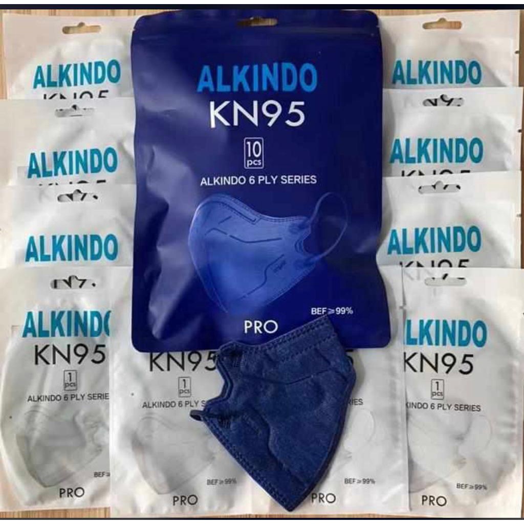 Masker KN95 Pro 6PLY Alkindo Emboss Earloop Single / Individual Pack 1 Pack Isi 10 Pcs