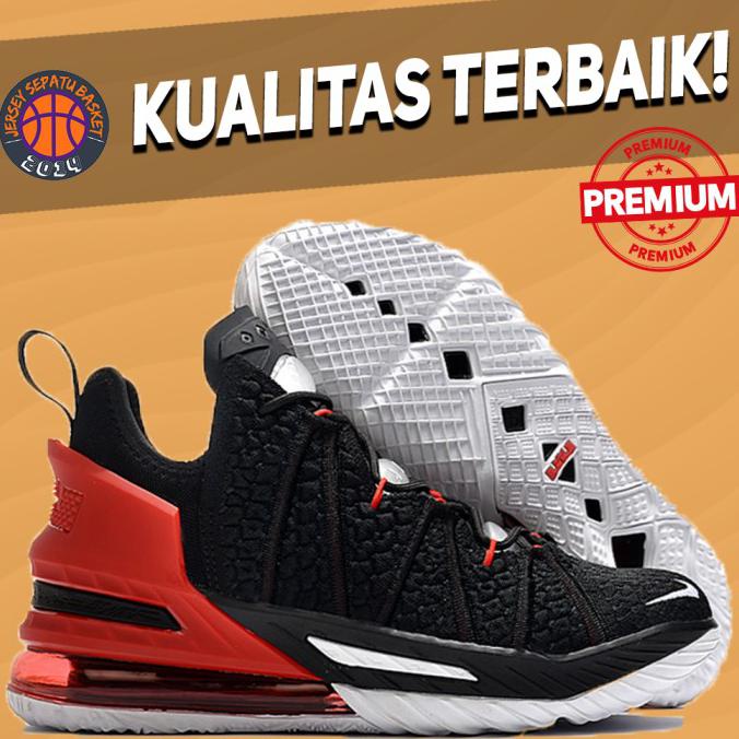 TERLARIS  Sepatu Basket Sneakers Nike Lebron 18 Bred Black Red White HITAM PUTIH - 40