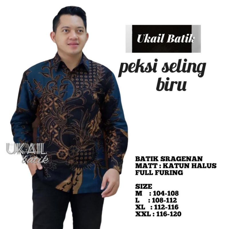 Peksi Seling Biru Kemeja Batik Pria Lengan Panjang Full Furing Bahan Katun Halus Premium