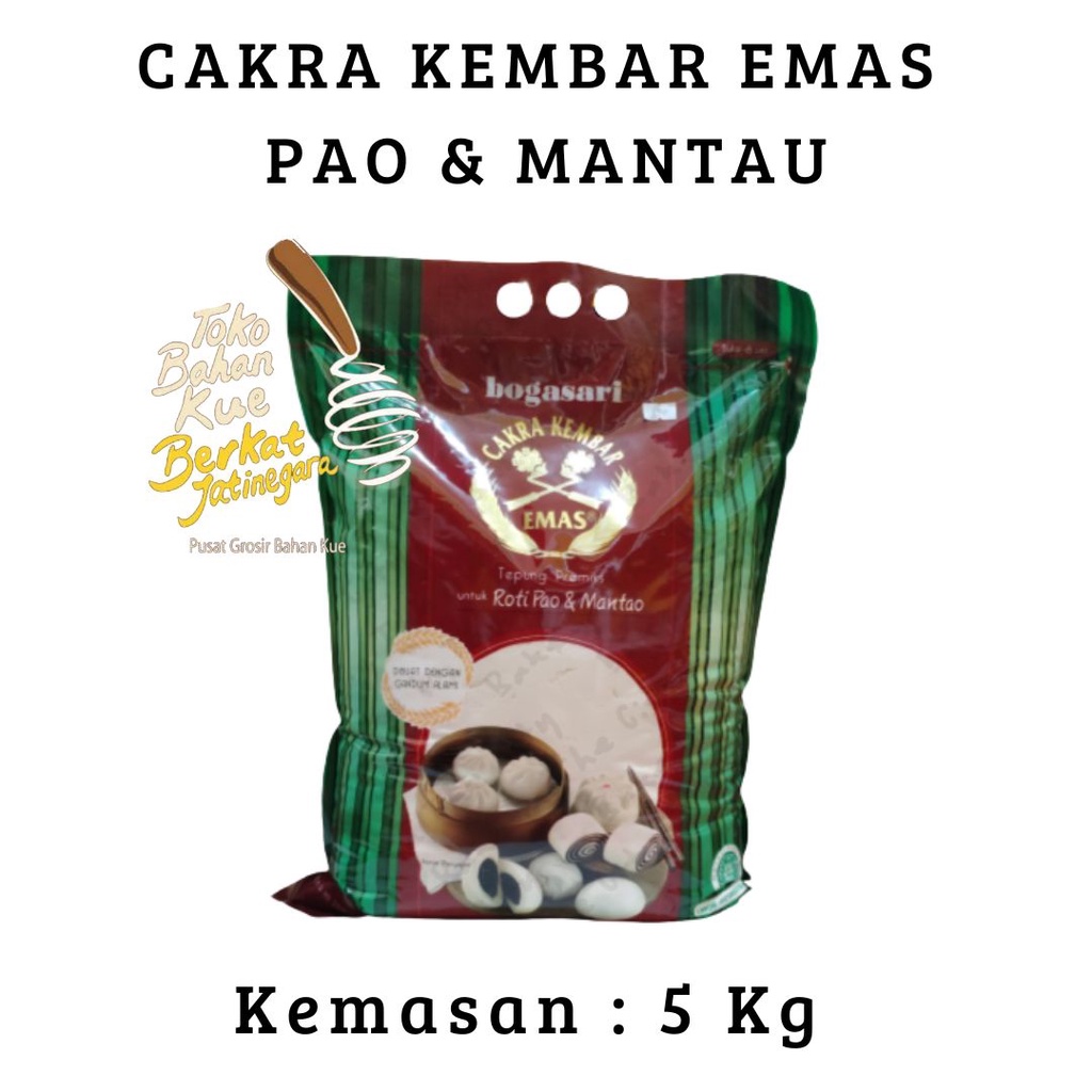 TEPUNG CAKRA KEMBAR EMAS BOGASARI KHUSUS ROTI PAO, MANTAO &amp; BAKPAO 5 KG