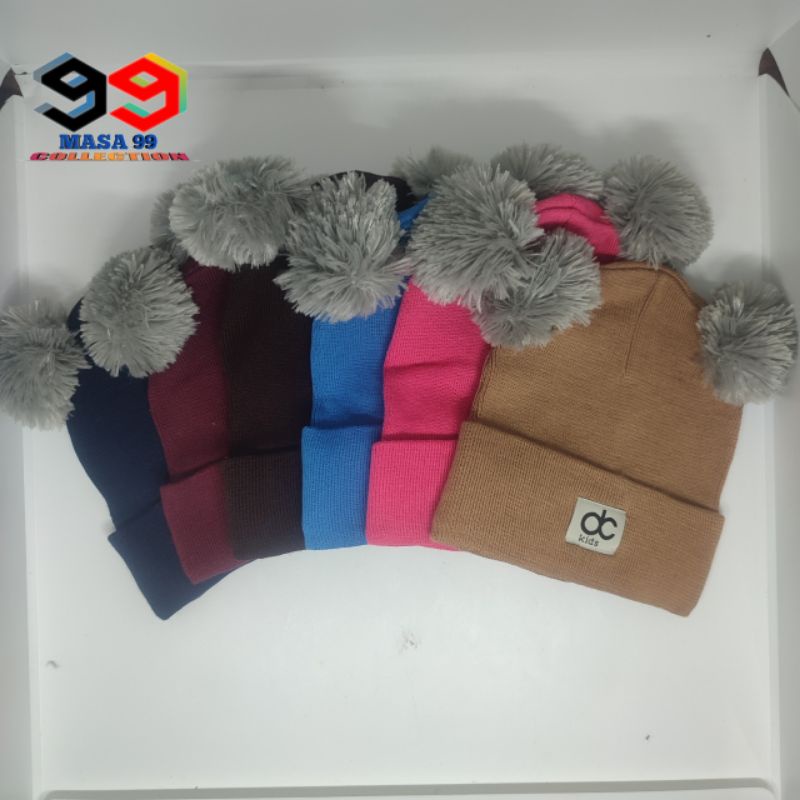 Kupluk Pompom DC KIDS / Topi Rajut bayi anak 0-4 tahun bahan Katun lembut kualitas super premium